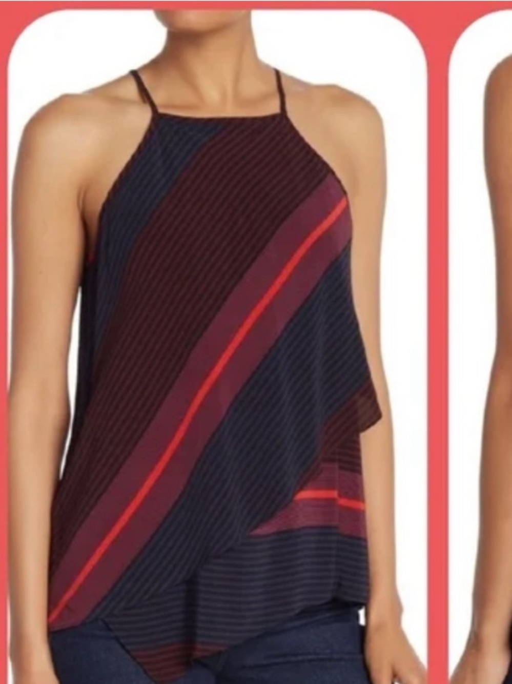 Joie Navy, Burgundy & Red Striped Halter Layered Tank Top